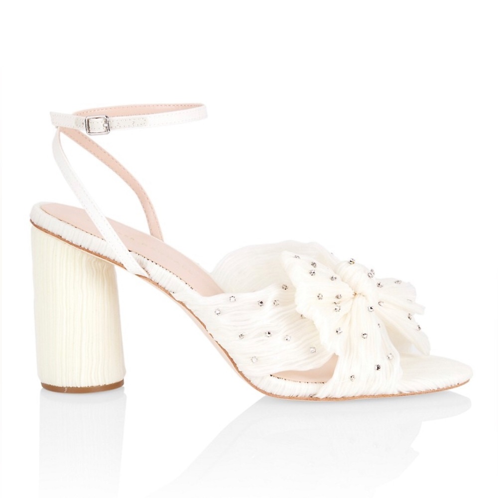 NWT Loeffler Randall Camellia Pleated Knot High-Heel Sandals Ivory